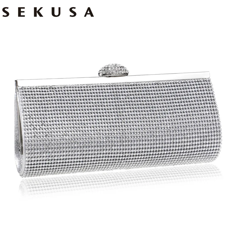 

SEKUSA Rhinestones Women Evening Bags With Chain Shoulder Handbags Silver/gold/black Messenger Small Purse Day Clutches Bag