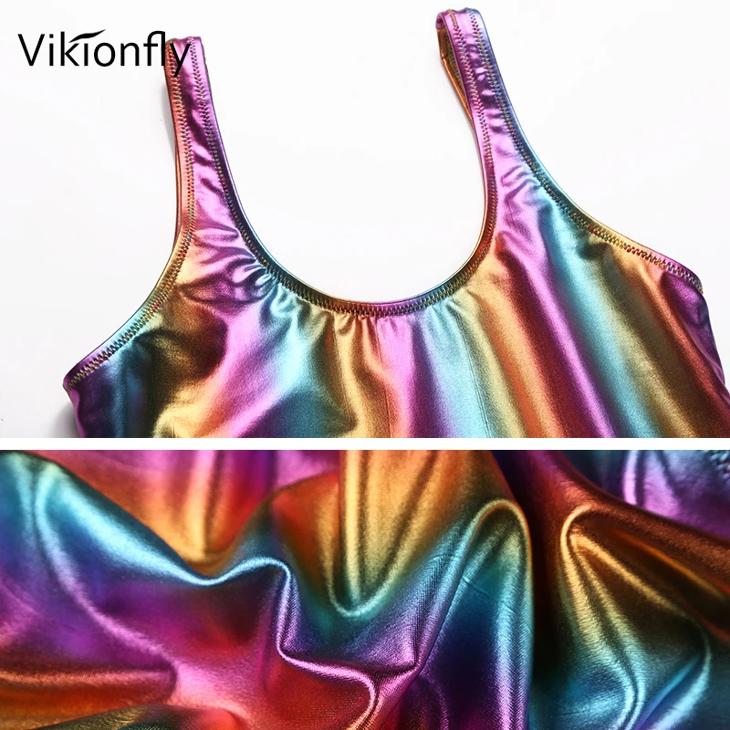 Vikionfly Shiny One Piece Swimsuit Women 2023 Thong Push Up Onepiece Reflective Swimwear For Ladies Bathing Suit Swim Gold