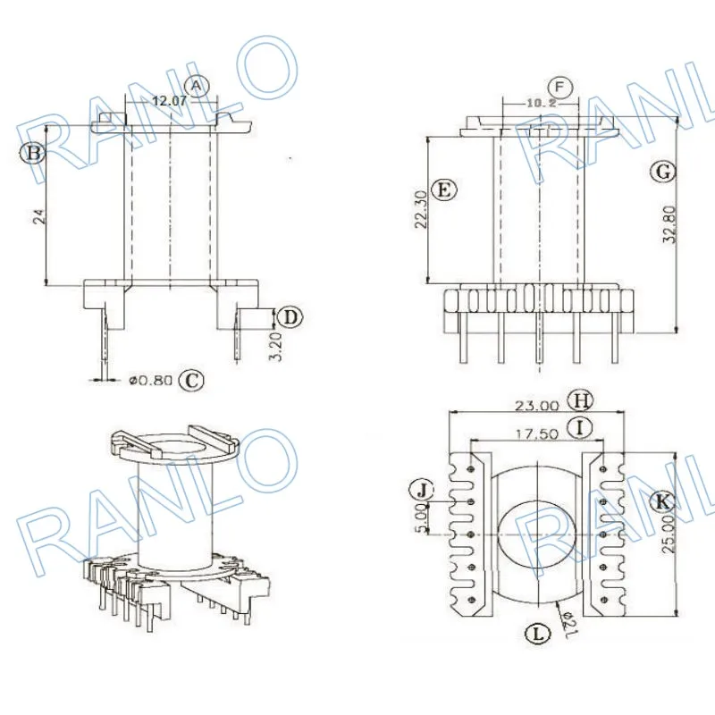 ER2834 EC2834 Vertical 10pin Bobbin Frame Coil Former PC40 Ferrite Core