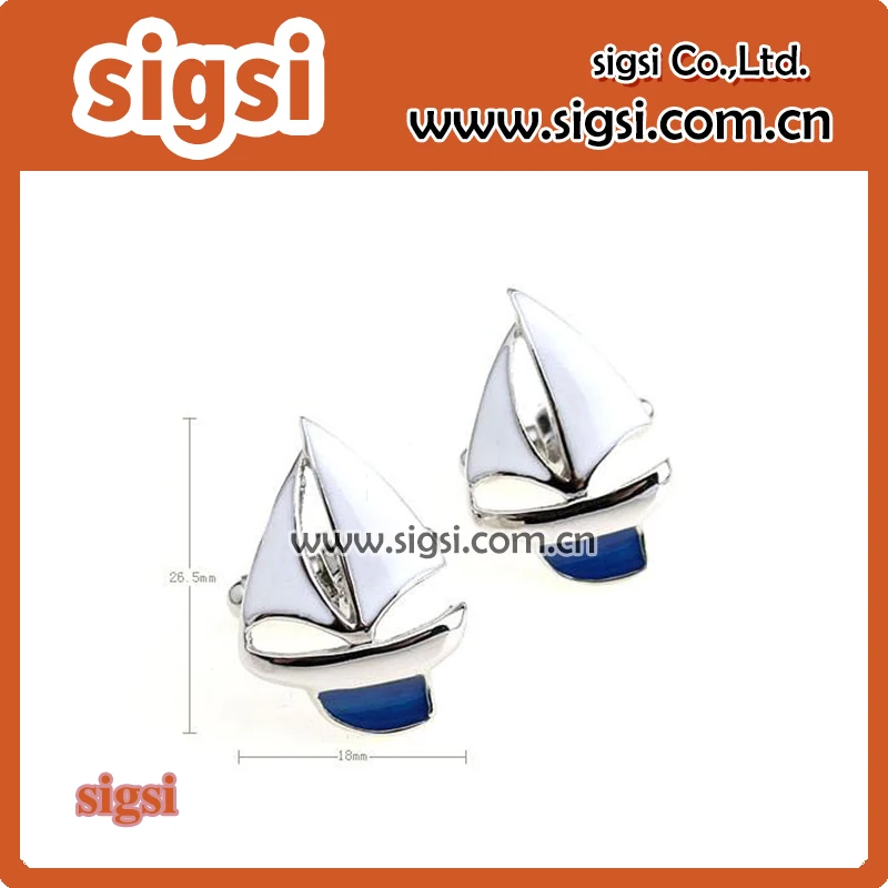 Free Shipping Cufflinks Retail Novelty Sail Design Blue White Color Sailing boat Cufflinks For Men Cuff Links Wholesale