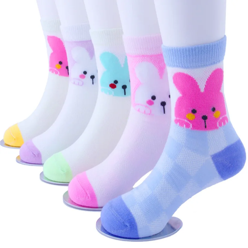 

5Pairs / Lot 1-12 years old children's socks spring and summer models mesh cotton socks cartoon thin cotton baby socks