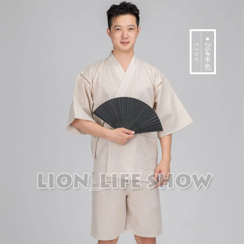 Japanese Summer Men Jinbei Kimono Short Sleeve Pants Sleepwear Pajama Loungewear