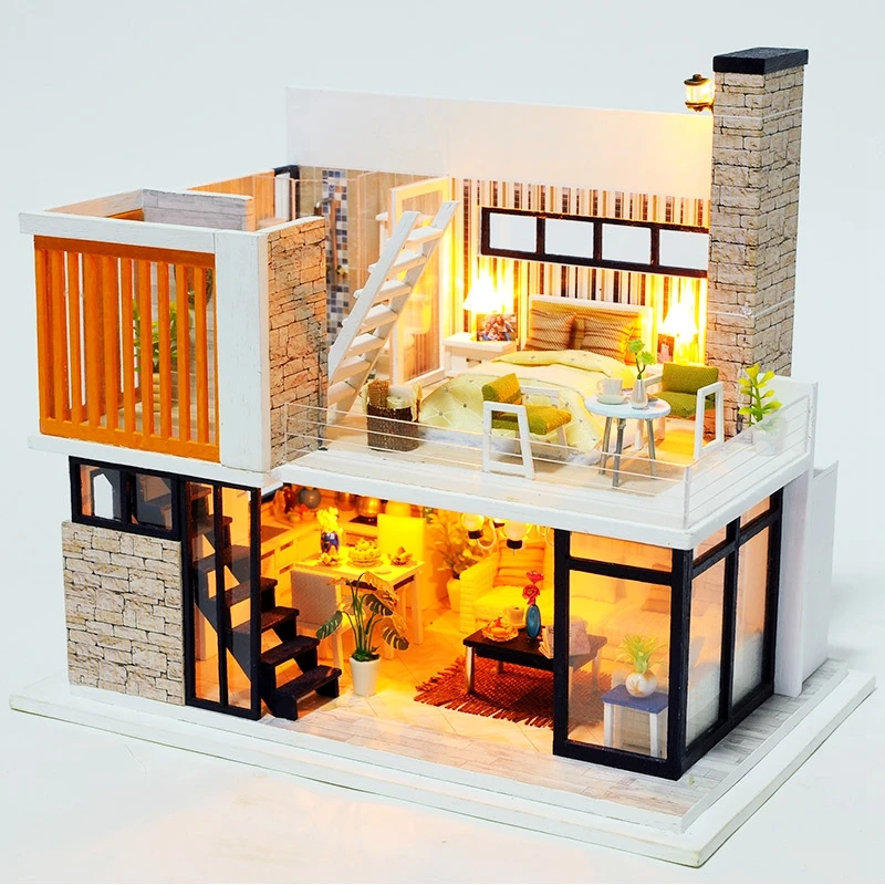 Doll House Wooden Furniture Diy House Miniature Box Puzzle Assemble 3D Miniaturas Dollhouse Kits Toys For Children Birthday Gift