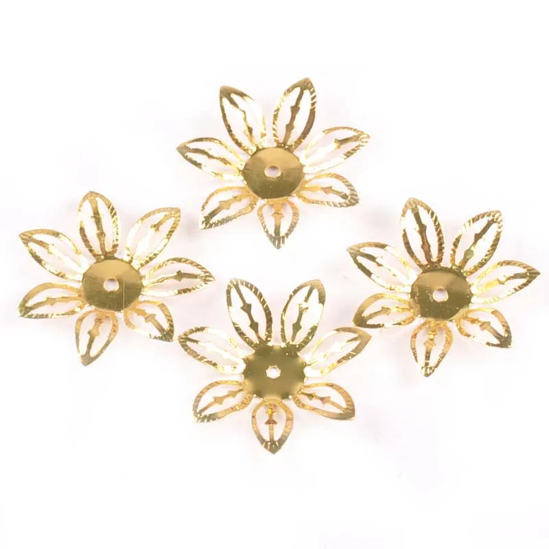 Gold/silver 50Pcs Hollow Filigree Wraps Flowers Connectors Metal Crafts Embellishments For DIY Scrapbookings Home Decor YK0755