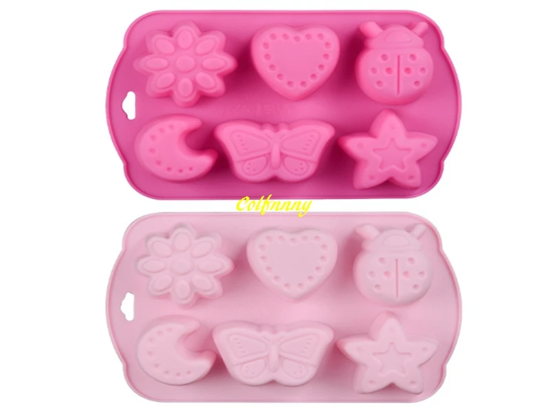 

500pcs/lot Fast shipping 6 Insects Butterfly Moon Star Shaped DIY Silicone cake mold chocolate moulds jelly pudding molds