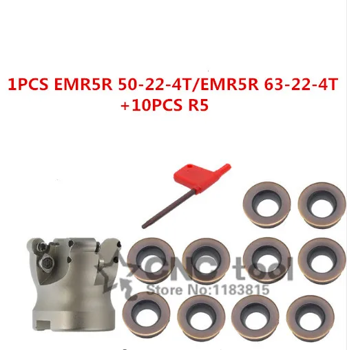 new 1PCS EMR5R 50-22-4T/EMR5R 63-22-4T and 10pcs R5 insert face mill milling cutter cnc milling tools for round inserts