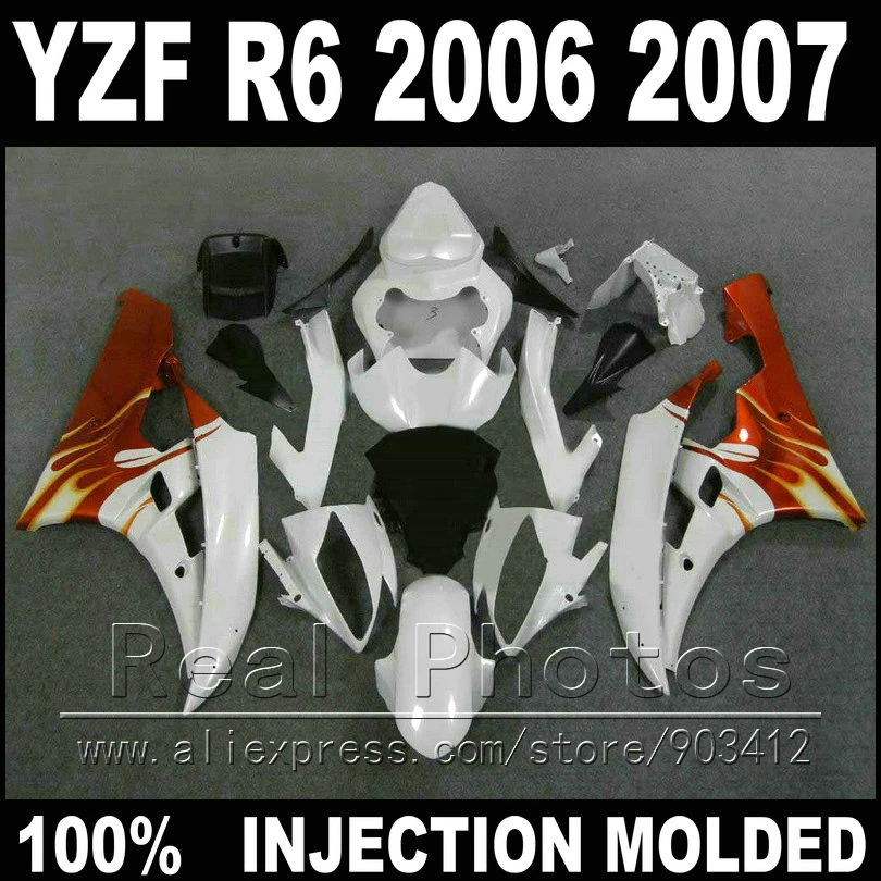 7 gifts body kit for YAMAHA R6 fairing  06 07 Injection molding  black  white  flame in marroon 2006 2007 YZF R6 fairings