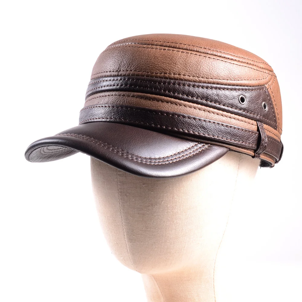 Winter Warm Thick Lining Women's Men's Real Cowhide Leather Earflaps Baseball Golf Hat/Cap