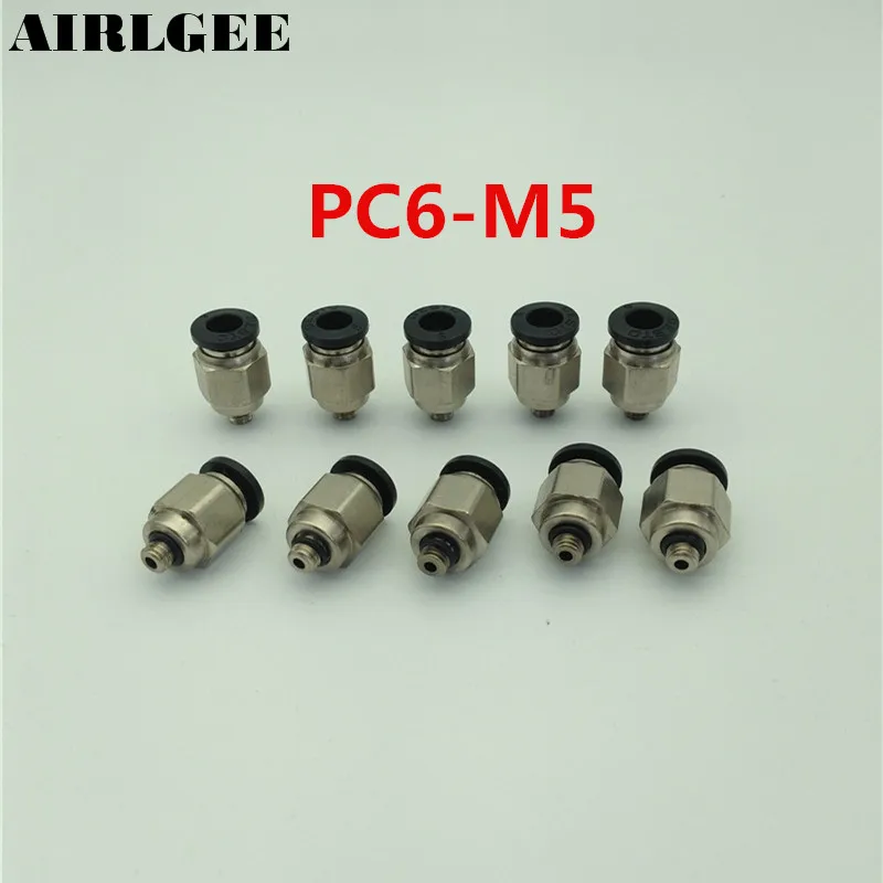 10 Pcs 5mm Male Thread To 6mm Push In Joint High Quatity Pneumatic Connector Quick Fittings PC6-M5 Black