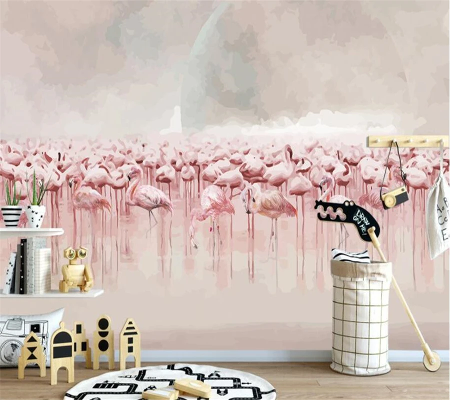 

wellyu customize 3d wallpaper murals nordic Hand Painted flamingos mural background wall mural wallpaper for walls 3 d tapety