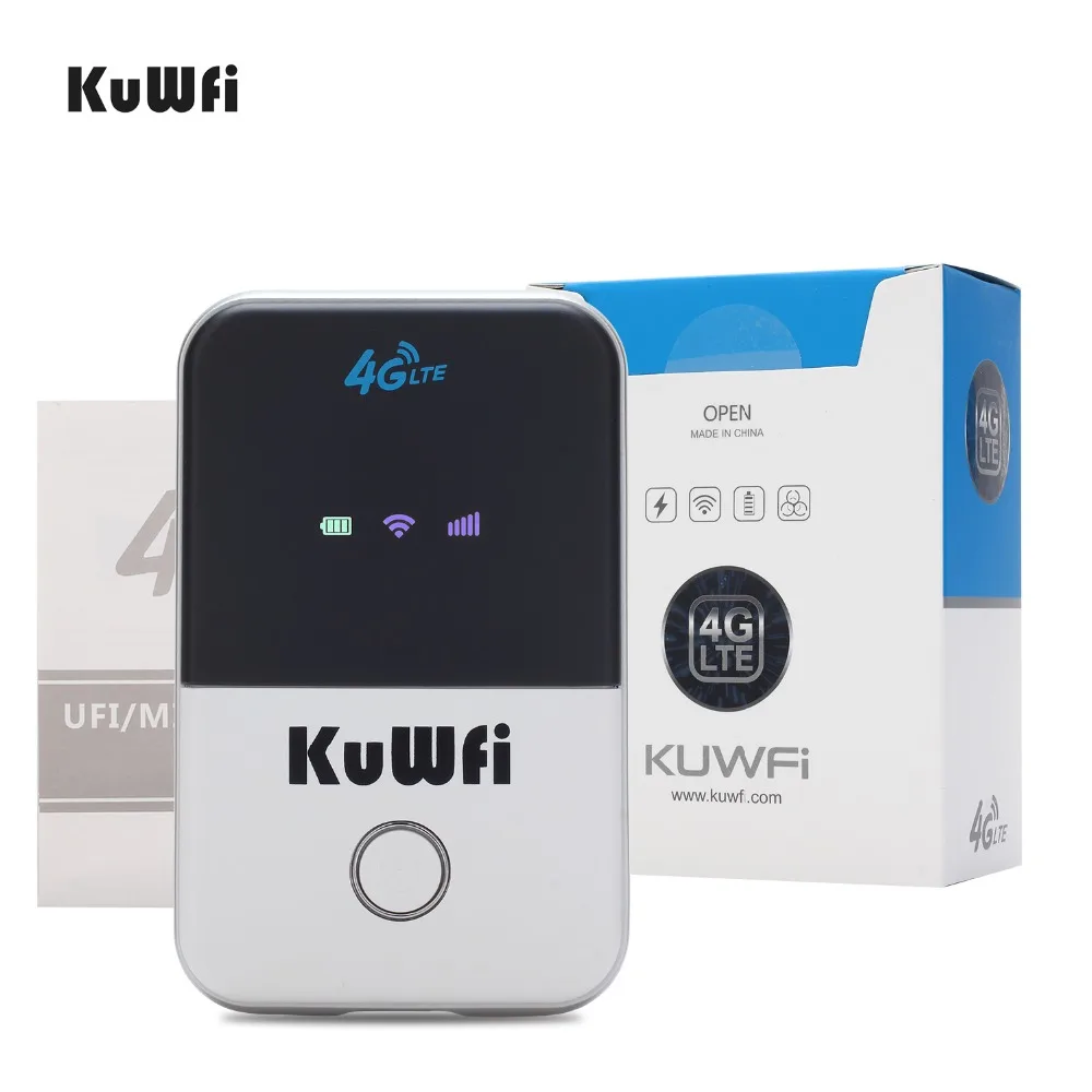 KuWfi Router seluler Mini 4G LTE nirkabel, Modem sinyal wifi portabel, Router 4G bawaan 2100mAh Slot kartu SIM Baterai