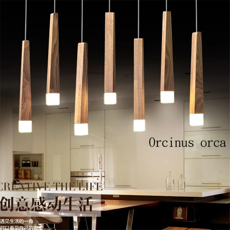 

Art Chandelier simple restaurant LED single head Nordic solid wood rectangular creative Chandelier Postage free