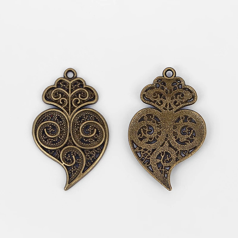 10pcs Antique Bronze Viana Heart Charms Pendants for Fashion Earring Necklace Jewelry Accessories 40x25mm