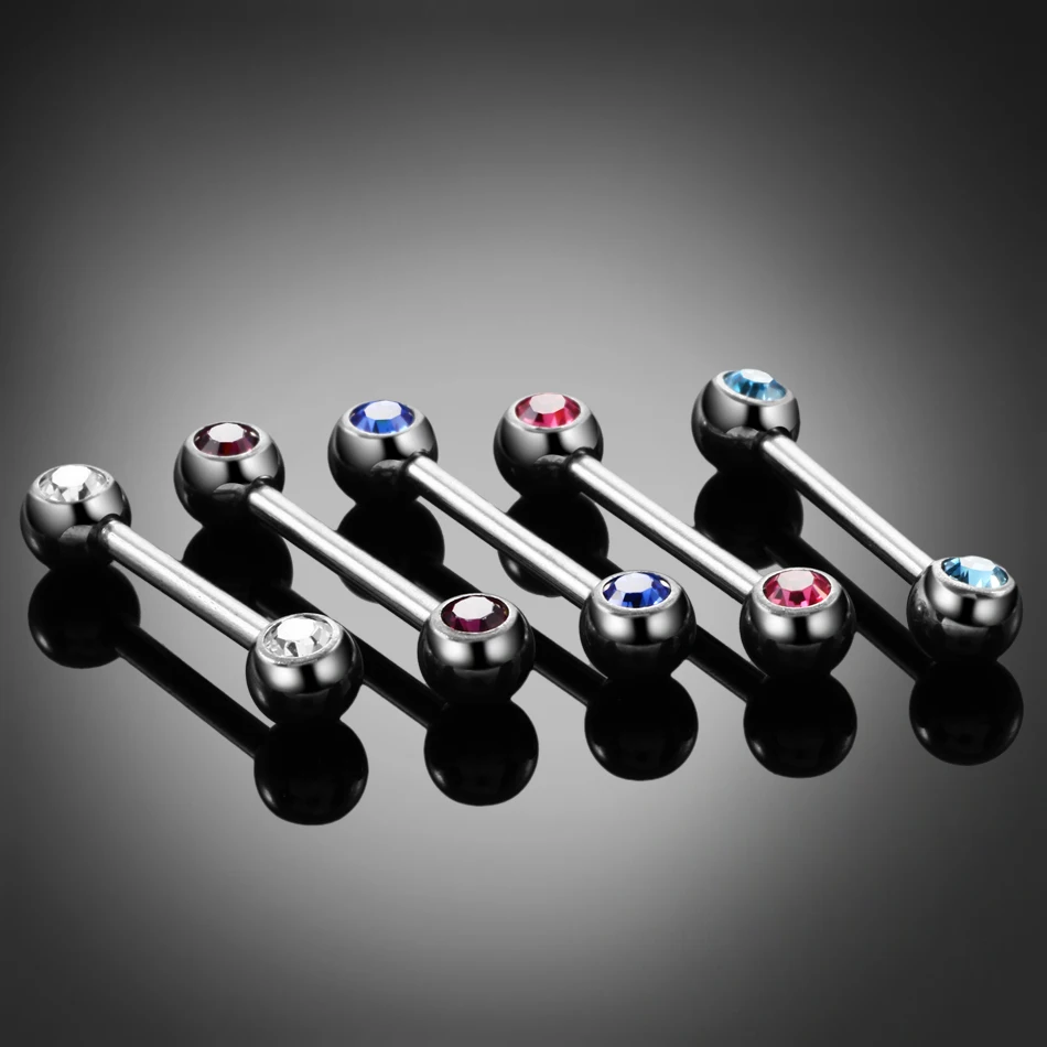 2Pcs ASTM F136 Titanium Piercing Nipple Ring 14G Internally Thread Crystal Tongue Barbell Rings Helix Ear Piercing Sexy Jewelry image 6