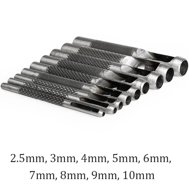 9 In 1 Steel Hollow Punch Tool for Leather Plastic Wood Belt Hole Punch 2.5mm-10mm, Leather Needle Drift Pin Metal Craft Tools