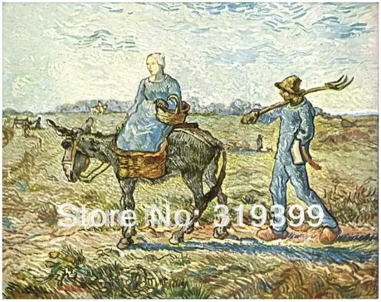 100% handmade Oil Painting reproduction on linen canvas,Morning Peasant Couple Going to Work (after Millet) by vincent van gogh