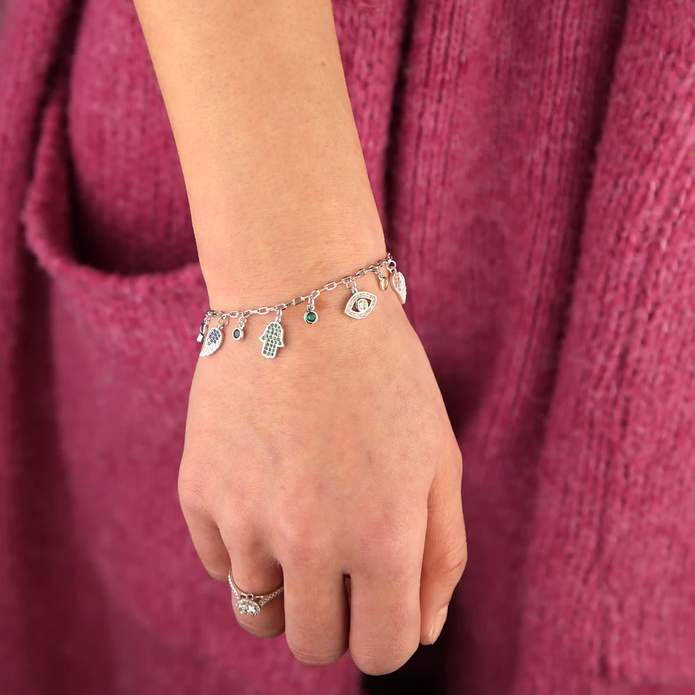 charm charming link chain bracelet silver plated gold color colorful cz paved lucky lovely charm women girl gift bracelets