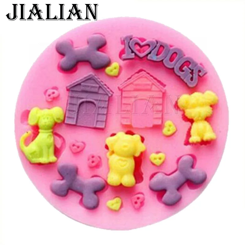 Free shipping Dog bones Doghouse dog chocolate Party cake decorating tools DIY baking fondant silicone mold T0327