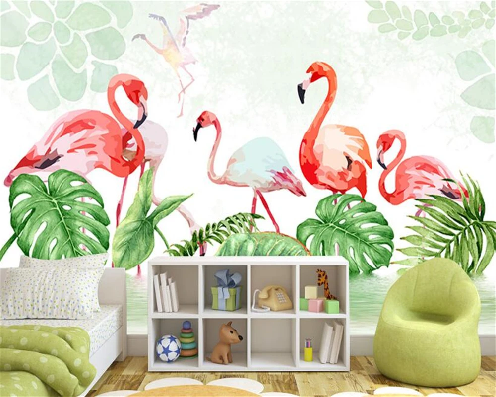 beibehang Large thick wall paper Nordic hand painted tropical plants flamingo background bedroom papel de parede 3d wallpaper