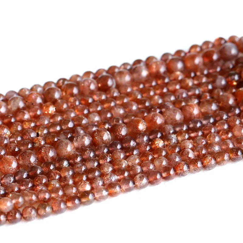 

Top High Quality Natural Genuine Coffee Gold Oligoclase Sanidine Sunstone Round Loose Beads 15" 05203