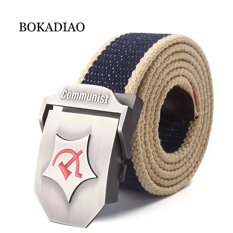 

BOKADIAO Men&Women Military Canvas Belt Luxury CCCP Communist Red Metal Buckle Jeans Belt Army Tactical Belts for Men Strap Male