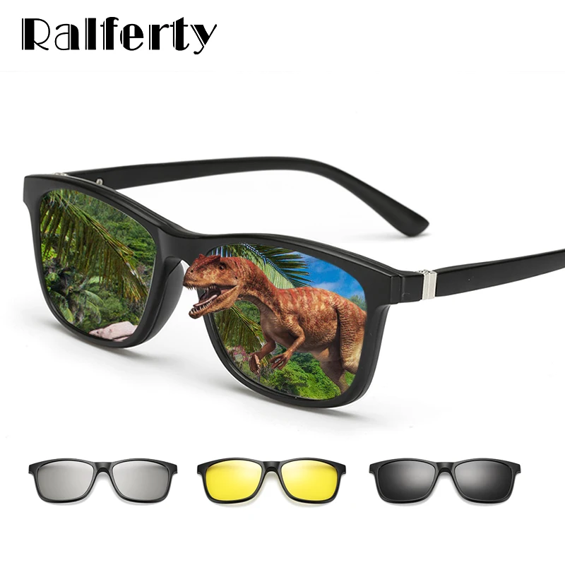 Ralferty Multi-Function Magnetic Polarized Clip On Sunglasses Men Women TR90 3D Yellow Night Vision Glasses Myopia Optic Frames