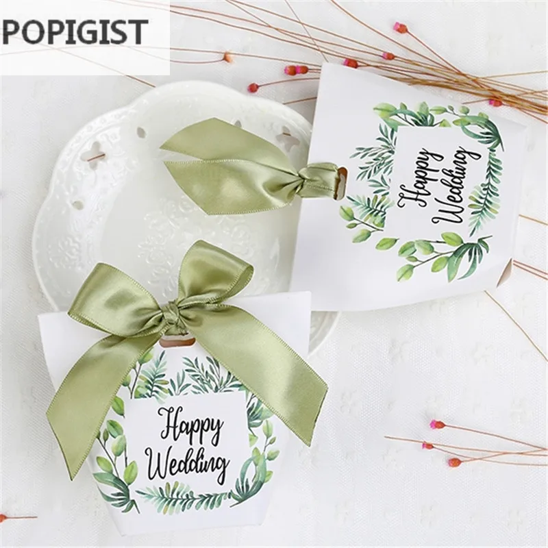 

European Wedding Favors pink/green leaves Candy Boxes Bomboniera Party Gift Box sugar chocolate package 30pcs