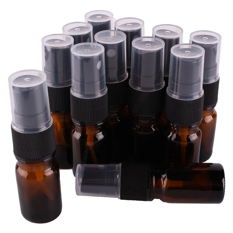 12pcs 5ml Amber Glass Spray Bottle w/ Black Fine Mist Sprayer essential oil bottles empty cosmetic containers