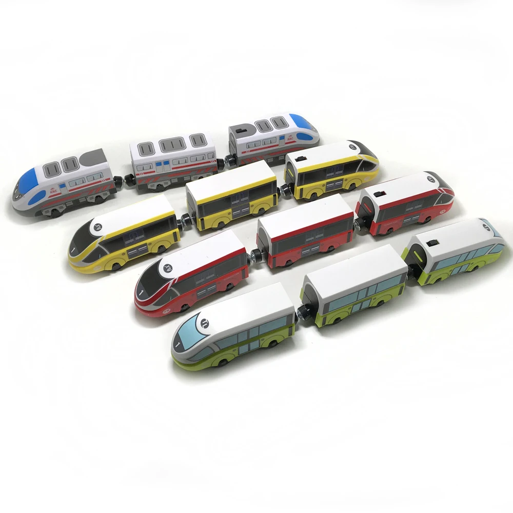 Electric Train Set Wooden Track Car Children Transport Toy Compatible With Car Wooden Rail Track Multiple Colour Gift W04