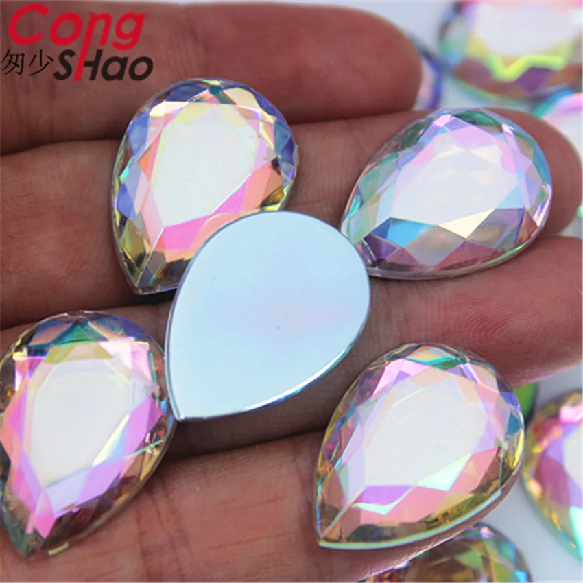 Cong Shao 18*25mm 60pcs Colorful  Acrylic Drop Shape Rhinestone Trim Flatback Stones And Crystals DIY Wedding Dress Crafts YB715