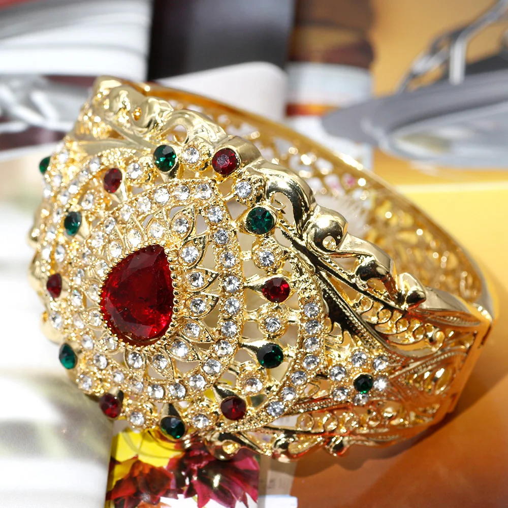 SUNSPICE-MS Gold Color Metal Morocco Bangles Love Jewelry For Women Wedding Dubai Bridal Gift Vintage Resin Flower Cuff Bracelet