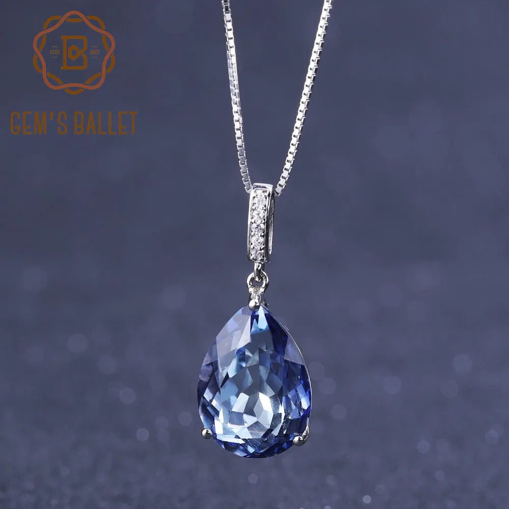 GEM\'S BALLET 10.68Ct Natural Iolite Blue Mystic Quartz Water Drop Pendant Necklace 925 Sterling Silver Fine Jewelry for Women