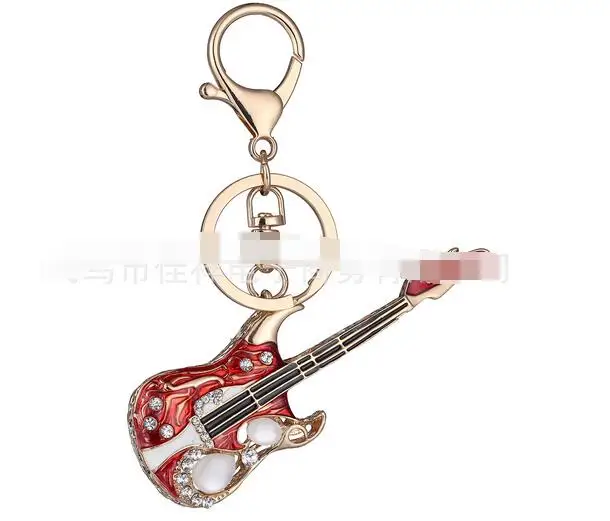 

50pcs/lot fashionUnique Guitar Rhinestone Keychain Car Key Ring Fine Jewelry Gifts guitar key ring