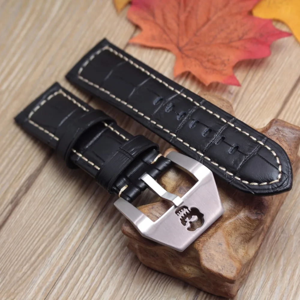 Retro Genuine Leather Watchbands Strap Men Handmade Double Thread Stitching Watch Band 22mm 24mm Wristwatches Belt Accessories