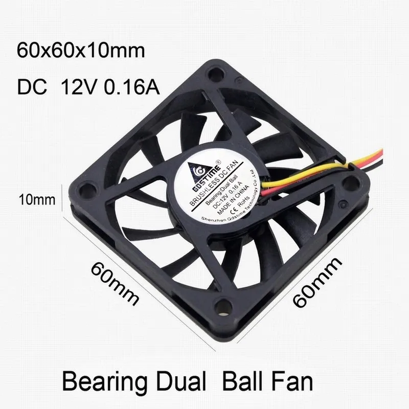 

Gdstime 2 Pieces 6cm 3Pin Three Wires FG Dual Ball DC 12V Cooling Fan 60mm x 10mm PC Case Cooler 60x60x10mm 6010