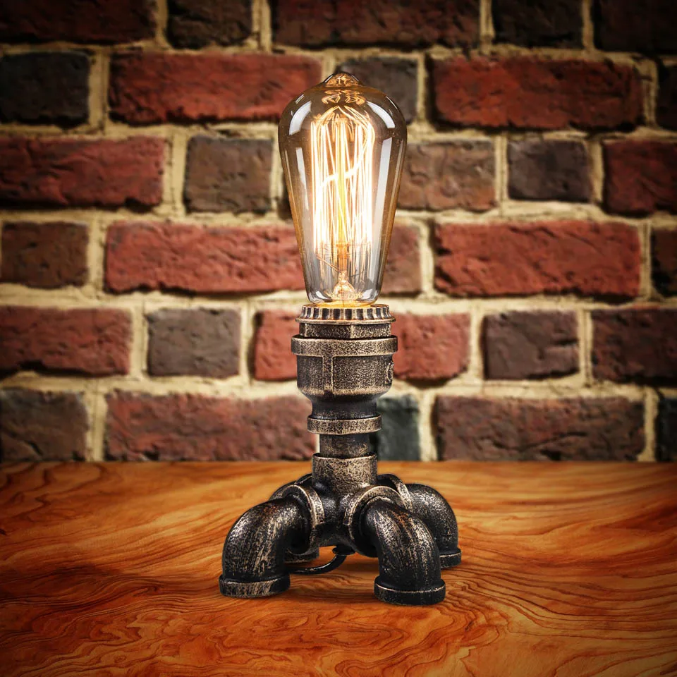 Imagem -02 - Luz de Mesa Retro de Metal Suporte Base para Sala de Estar Luminária Estilo Industrial Lâmpadas de Ferro Vintage Lâmpada de Água E27