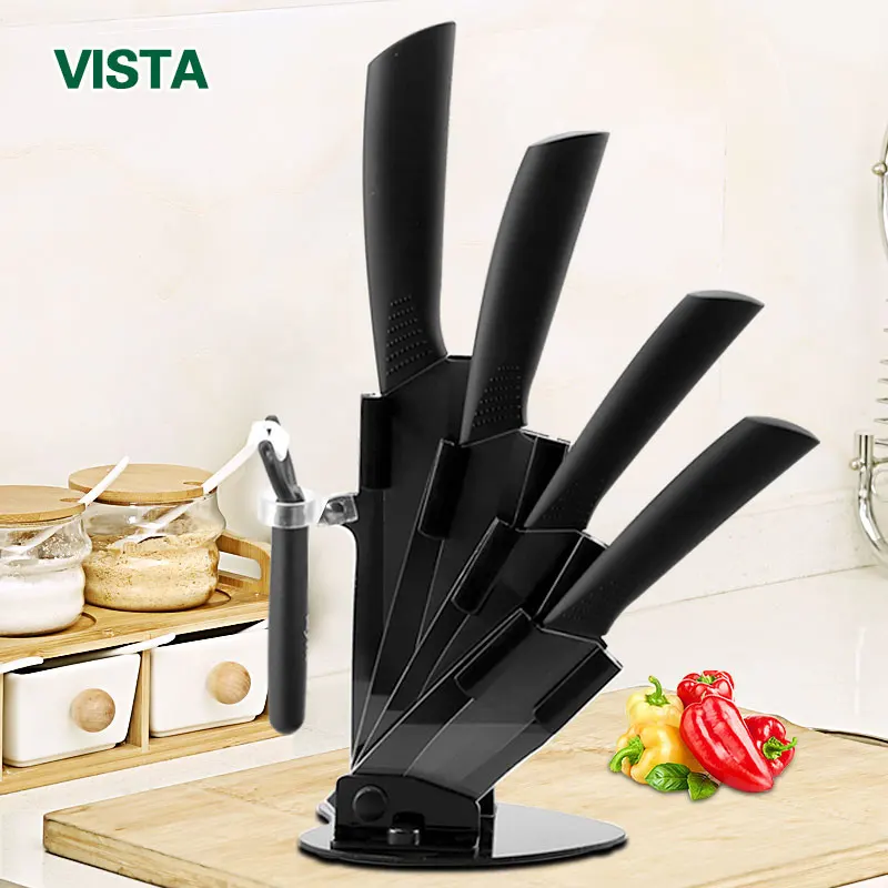 Coltelli da cucina In Ceramica Coltelli Accessori Per set 3 "di Sbucciatura 4" Lama Pratica di 5 "Affettare 6" chef Coltello + supporto + Peeler Nero Lama