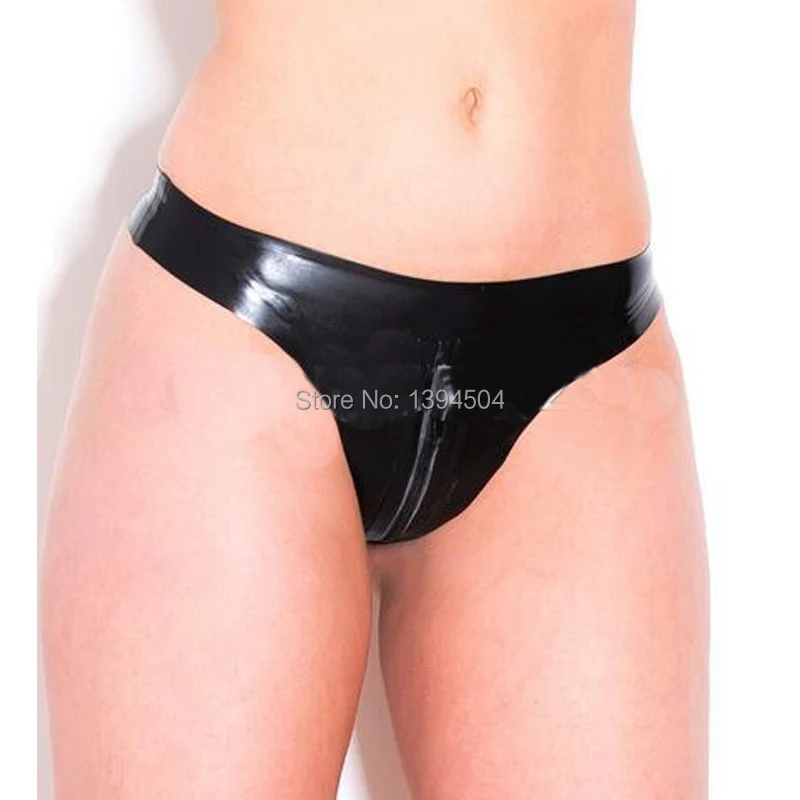 

2017 Plus Size Hot handmade Sexy black Women Lingerie Latex crotch zipper Underwear Thongs Fetish Under Pants G-string