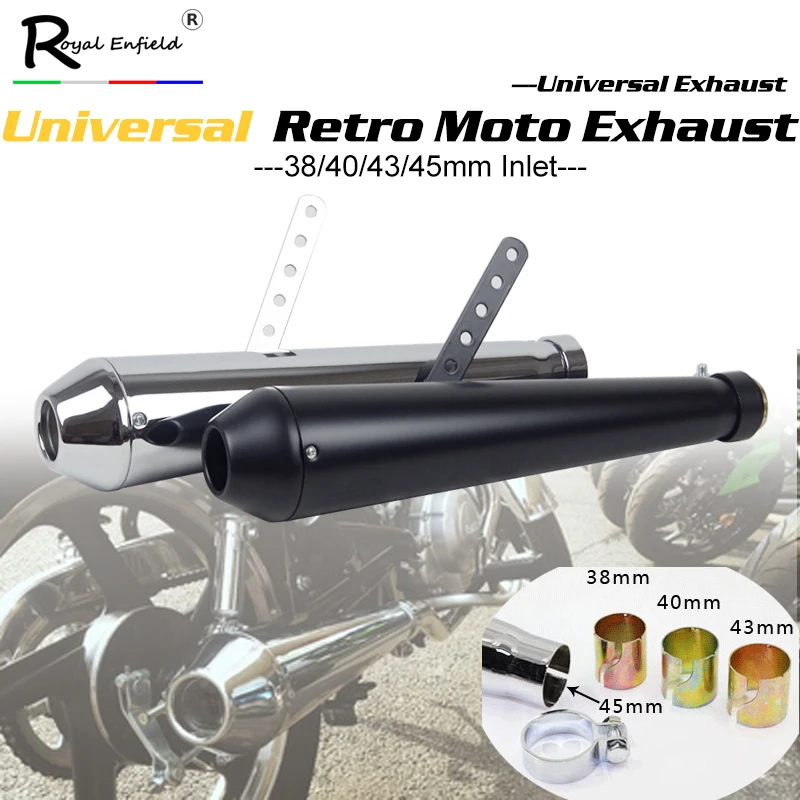 38/40/43/45mm Universal Motorcycle Exhaust Muffler Retro Vintage Classic Escap Moto for sr400 cb500 1100 vt500 tu250 V7 W800 883