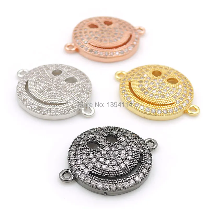 22*17*3mm Micro Pave Clear CZ Round Connector Of Smile Face Fit For Women As DIY Bracelets Accessory