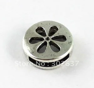 

30PCS Tibetan silver metal slide flower round for band pet collar A15138