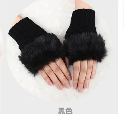 

100pairs/lot Women winter Fingerless Gloves Cute Faux Rabbit Fur Knitted Glove