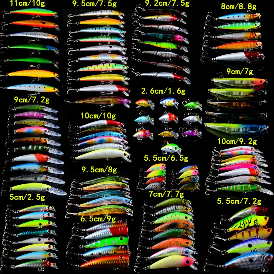 108pcs/lot Mixed 15 Models Fishing Lures Quality Professional Wobbler Fishing Tackle 108 Colors Minnow/Pencil/Crank/VIB bait Mix