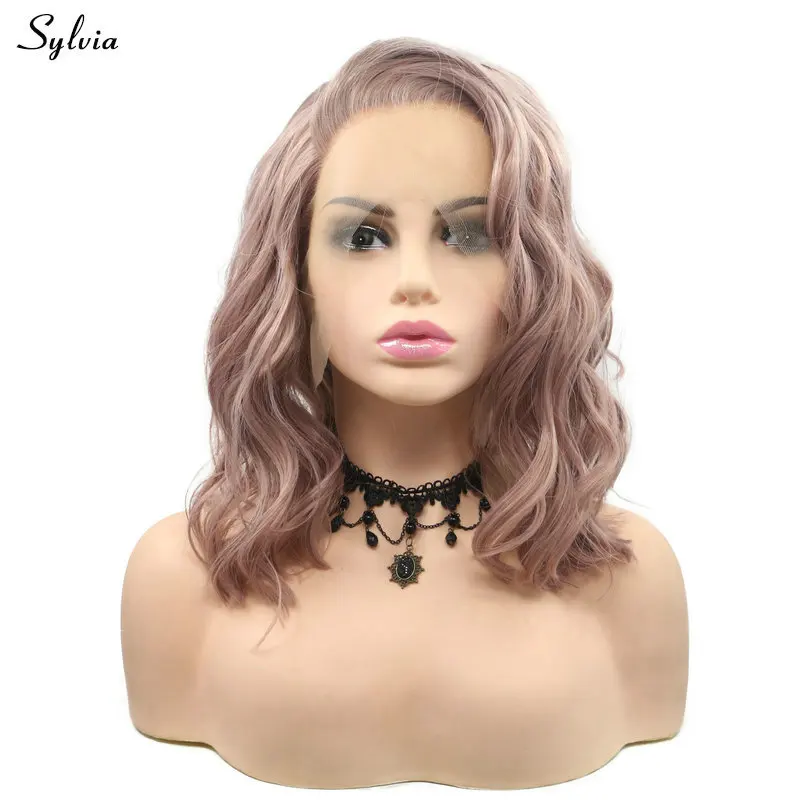 

Sylvia Summer Short Bob Wigs Rose Pink/Purple/Black/Silver Blonde/Pastel Blonde Wavy Lace Front Wig Synthetic Women Wigs Hair