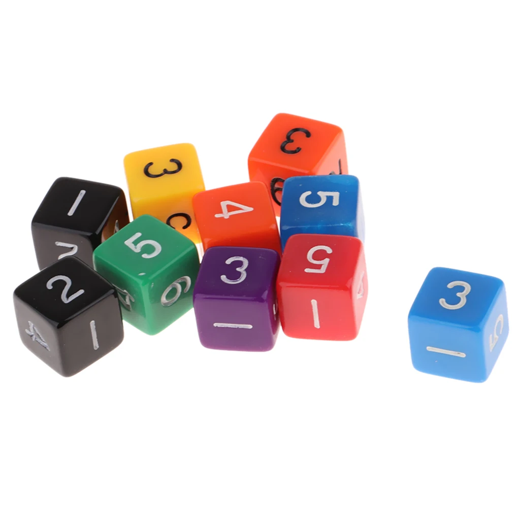 10pcs Acrylic Dice Set 6-sided Dice 1-6 for Table Game Kids Math Practice Multi-Color Mathematics Fraction Dices