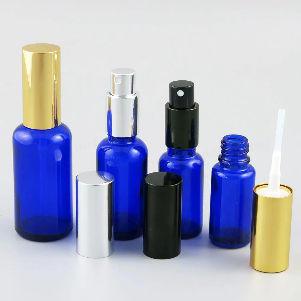 Cobalt Blue Glass Bottle With Aluminium Mist Sprayer Empty Travel Glass Parfum Bottle 100ML 50ML 30ML 20ML 15ML 10ML 200PCS