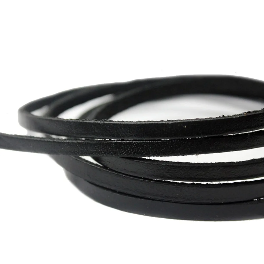 

Aaazee 5 Yards 4mmx2mm Black Coated Cow Hide Real Leather Strip, 4mm Wide Genuine Cord GF4M16