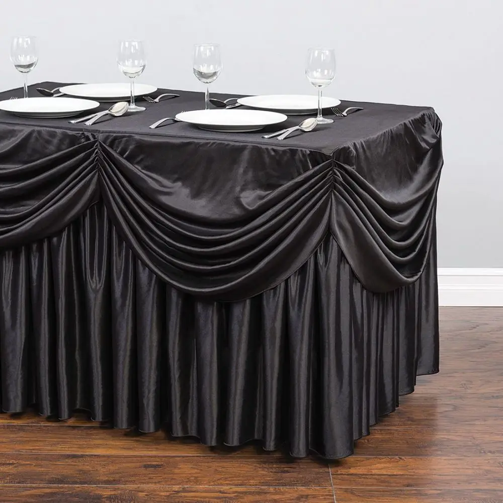 6 FT. DRAPE CHIFFON ALL-IN-1 TABLECLOTH/PLEATED SKIRT WHITE ICE SILK TABLE SKIRT FOR WEDDING PARTY BANQUET