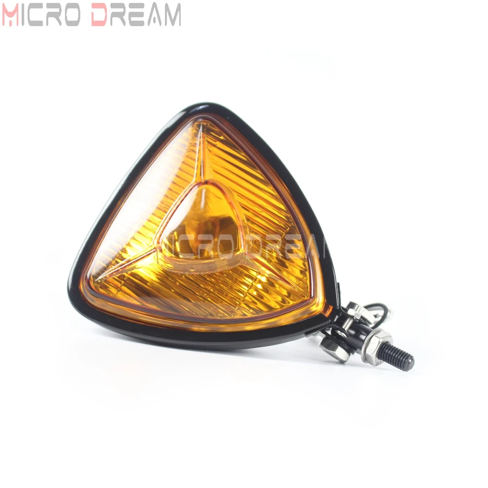 Motorcycle 12v 55w Vintage Head Lights Retro Triangle Yellow Lens Headlamp for Harley Chopper Cruisers Bobber Custom Headlight