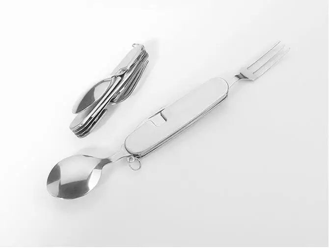 1PC 4 in 1 Outdoor Camping Equipment Folding Cutlery Stainless Steel Cookware Foldable Knife Fork Spoon Bottle Opener  KX 235